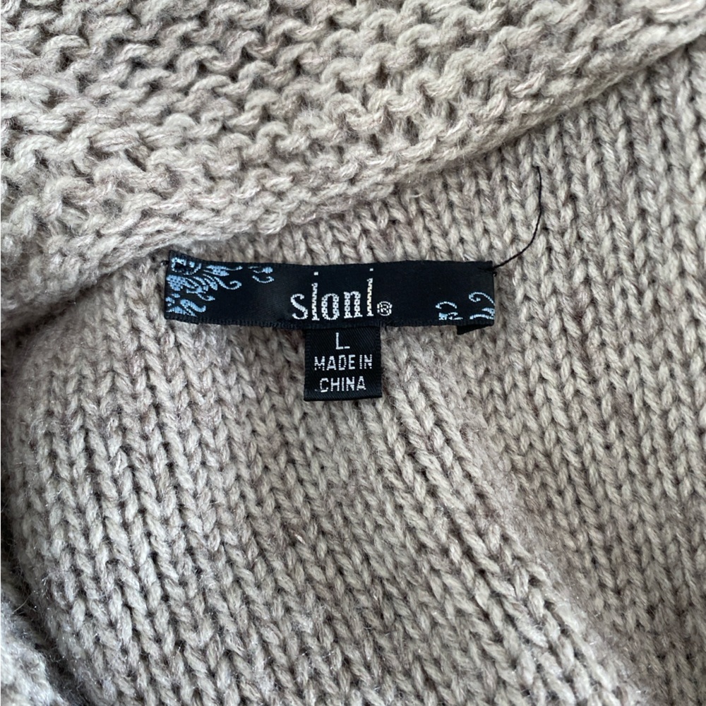 ❌SOLD❌ SIONI MIXED MEDIA APPLIQUÉ WOOL CARDIGAN SWEATER LARGE GREY BROWN - Picture 8 of 9